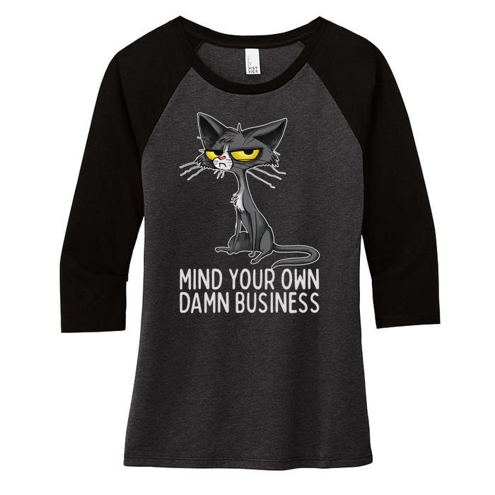 Waltz 2024 Mind Your Own Damn Business Cat Lady Funny Women's Tri-Blend 3/4-Sleeve Raglan Shirt