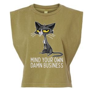 Waltz 2024 Mind Your Own Damn Business Cat Lady Funny Garment-Dyed Women's Muscle Tee