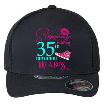 Wo 35th Birthday Like A Boss Funny Step Pink 35 Bday Wo Gift Flexfit Unipanel Trucker Cap