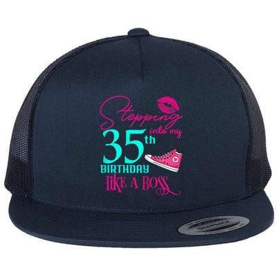 Wo 35th Birthday Like A Boss Funny Step Pink 35 Bday Wo Gift Flat Bill Trucker Hat