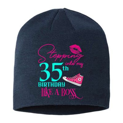 Wo 35th Birthday Like A Boss Funny Step Pink 35 Bday Wo Gift Sustainable Beanie