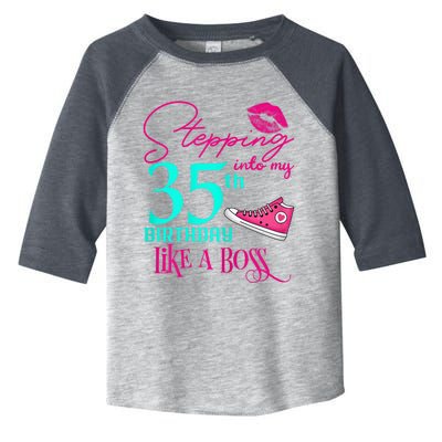 Wo 35th Birthday Like A Boss Funny Step Pink 35 Bday Wo Gift Toddler Fine Jersey T-Shirt