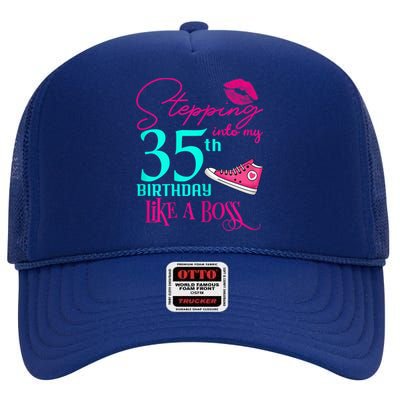 Wo 35th Birthday Like A Boss Funny Step Pink 35 Bday Wo Gift High Crown Mesh Back Trucker Hat