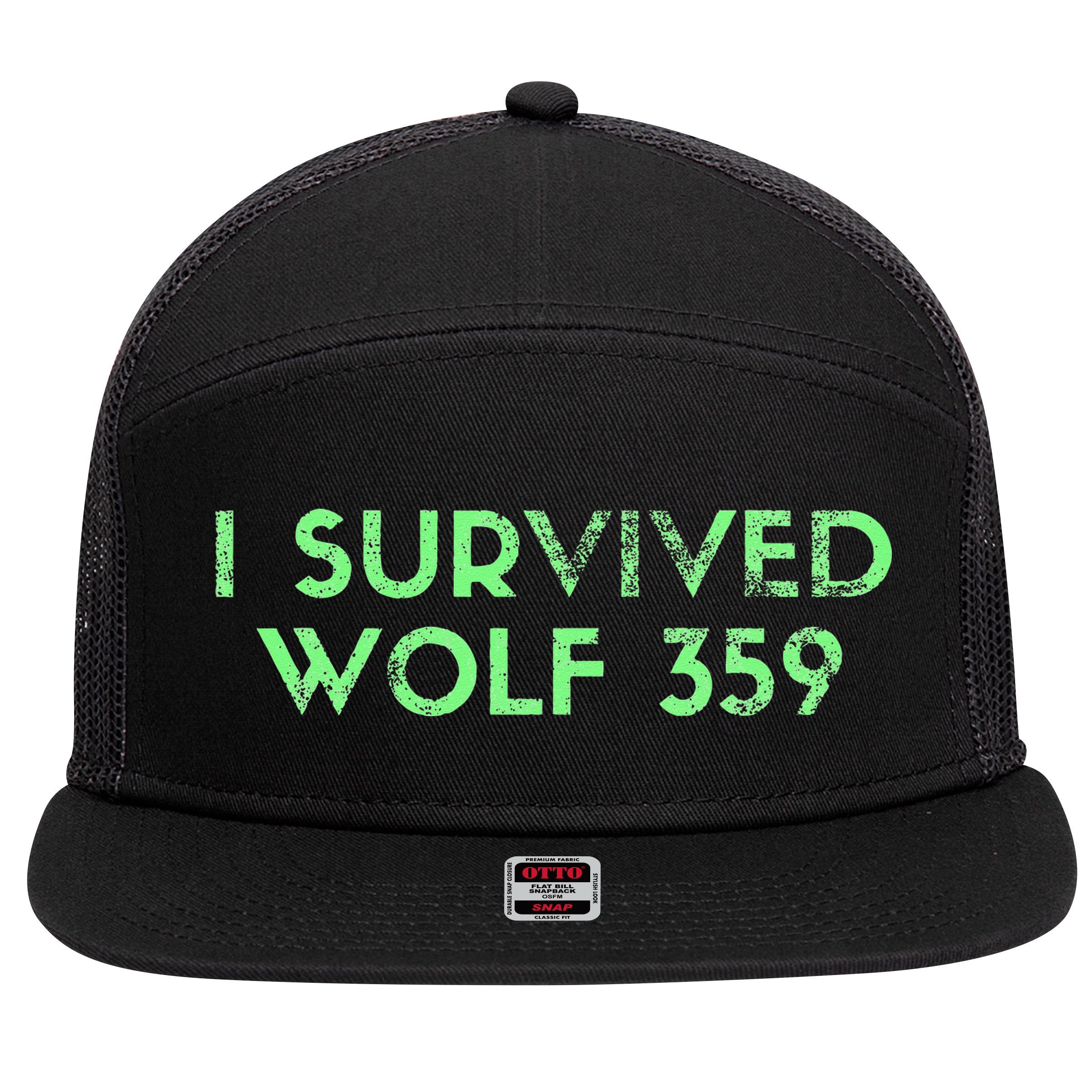 Wolf 359 Survived Funny Science Fiction Space 7 Panel Mesh Trucker Snapback Hat