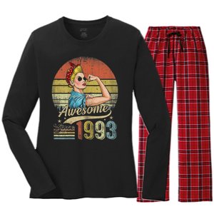 Wom.e.ns 30 Year Old Awesome Since 1993 30th Birthday Gifts Wom.e.n Women's Long Sleeve Flannel Pajama Set 