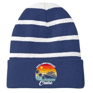 Wedding 49th Anniversary Cruise Trip Husband Wife Couple Striped Beanie with Solid Band