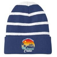 Wedding 49th Anniversary Cruise Trip Husband Wife Couple Striped Beanie with Solid Band