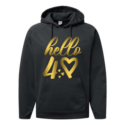 Wom.e.ns 40th Birthday For Wom.e.n Cute Hello 40 Forty Years Old Performance Fleece Hoodie