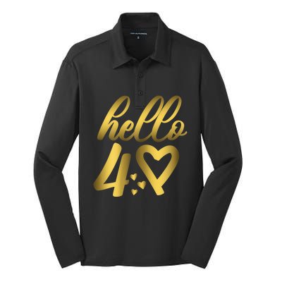 Wom.e.ns 40th Birthday For Wom.e.n Cute Hello 40 Forty Years Old Silk Touch Performance Long Sleeve Polo