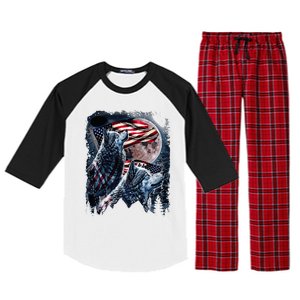 Wolf 4th Of July American Flag Raglan Sleeve Pajama Set