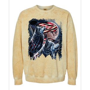 Wolf 4th Of July American Flag Colorblast Crewneck Sweatshirt