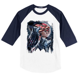 Wolf 4th Of July American Flag Baseball Sleeve Shirt