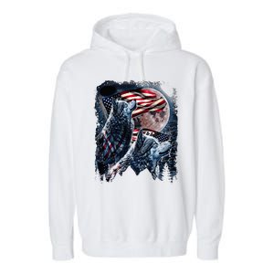 Wolf 4th Of July American Flag Garment-Dyed Fleece Hoodie