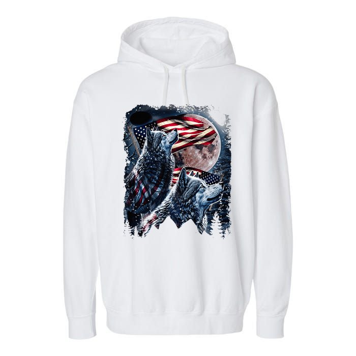 Wolf 4th Of July American Flag Garment-Dyed Fleece Hoodie