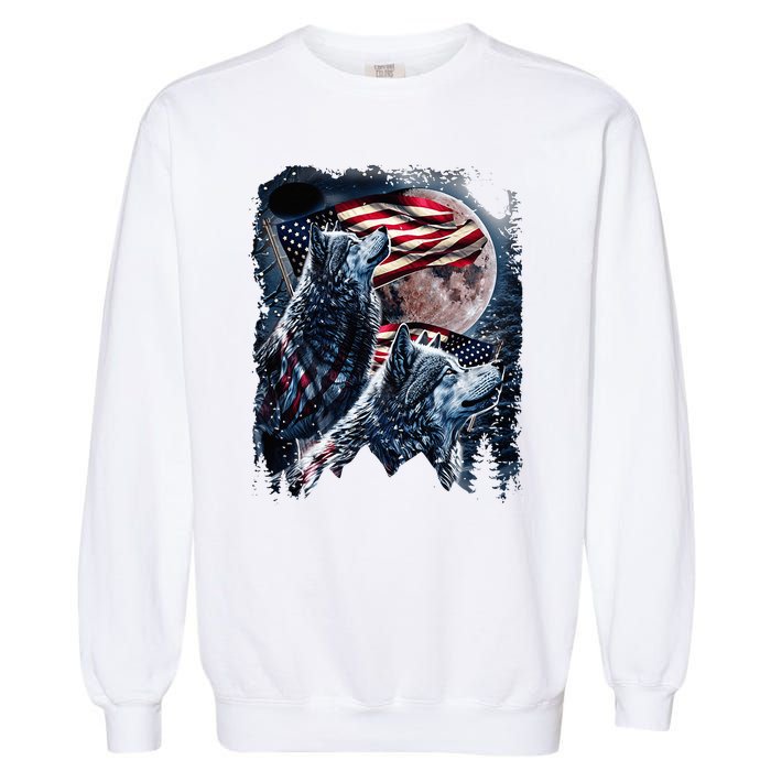 Wolf 4th Of July American Flag Garment-Dyed Sweatshirt