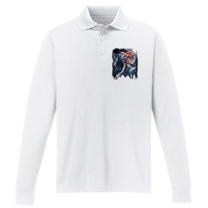 Wolf 4th Of July American Flag Performance Long Sleeve Polo