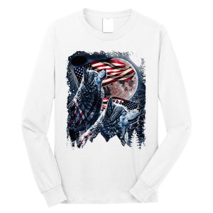 Wolf 4th Of July American Flag Long Sleeve Shirt