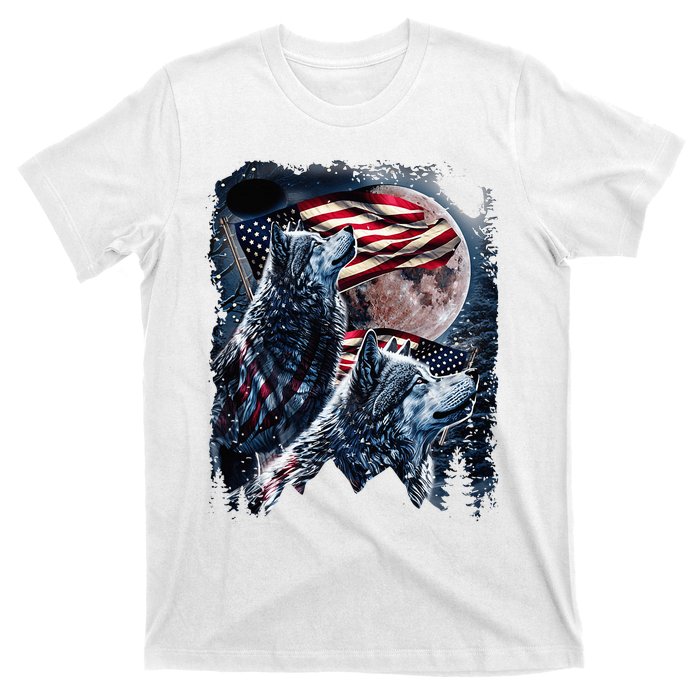 Wolf 4th Of July American Flag T-Shirt