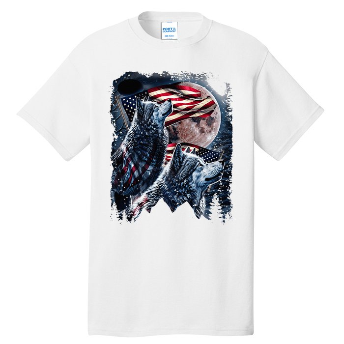 Wolf 4th Of July American Flag Tall T-Shirt