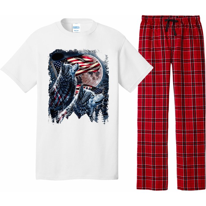 Wolf 4th Of July American Flag Pajama Set