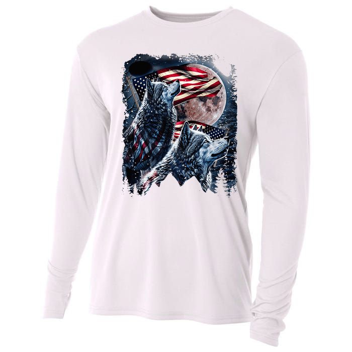 Wolf 4th Of July American Flag Cooling Performance Long Sleeve Crew