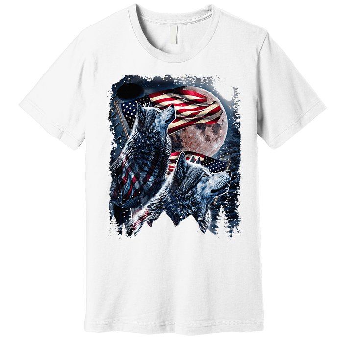 Wolf 4th Of July American Flag Premium T-Shirt