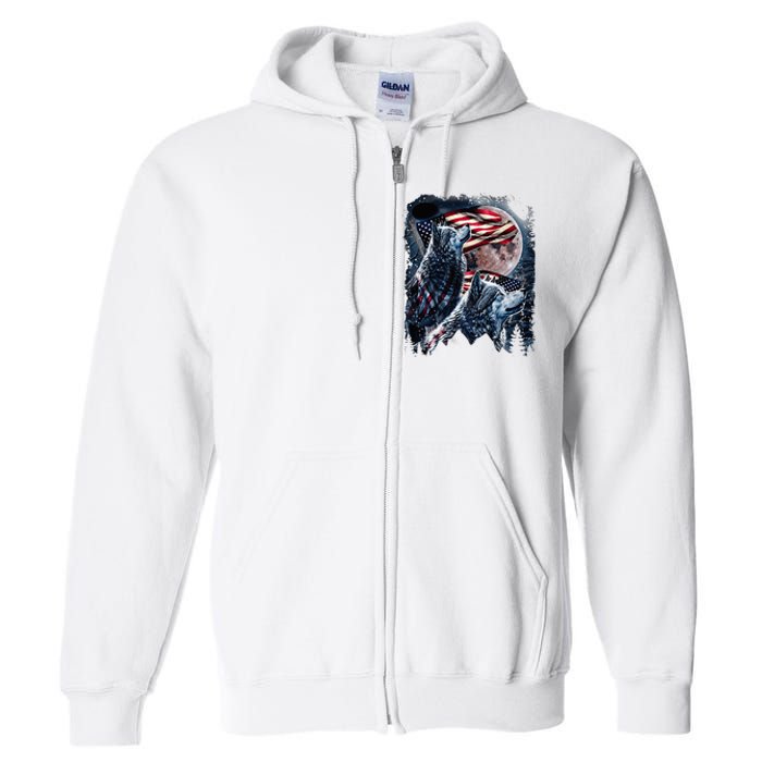 Wolf 4th Of July American Flag Full Zip Hoodie