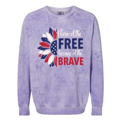 Wo 4th Of July Home Of The Free Because Of The Brave Usa Gift Colorblast Crewneck Sweatshirt