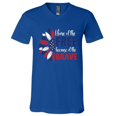 Wo 4th Of July Home Of The Free Because Of The Brave Usa Gift V-Neck T-Shirt