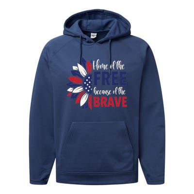 Wo 4th Of July Home Of The Free Because Of The Brave Usa Gift Performance Fleece Hoodie