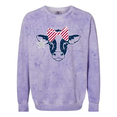 Wo 4th Of July Cow American Flag Red White Blue Heifer Gift Colorblast Crewneck Sweatshirt