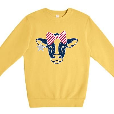 Wo 4th Of July Cow American Flag Red White Blue Heifer Gift Premium Crewneck Sweatshirt