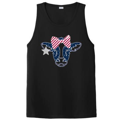 Wo 4th Of July Cow American Flag Red White Blue Heifer Gift PosiCharge Competitor Tank