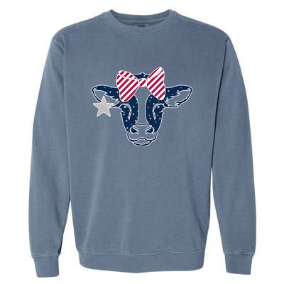 Wo 4th Of July Cow American Flag Red White Blue Heifer Gift Garment-Dyed Sweatshirt