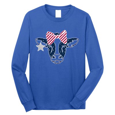 Wo 4th Of July Cow American Flag Red White Blue Heifer Gift Long Sleeve Shirt