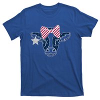 Wo 4th Of July Cow American Flag Red White Blue Heifer Gift T-Shirt