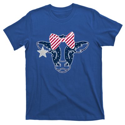 Wo 4th Of July Cow American Flag Red White Blue Heifer Gift T-Shirt