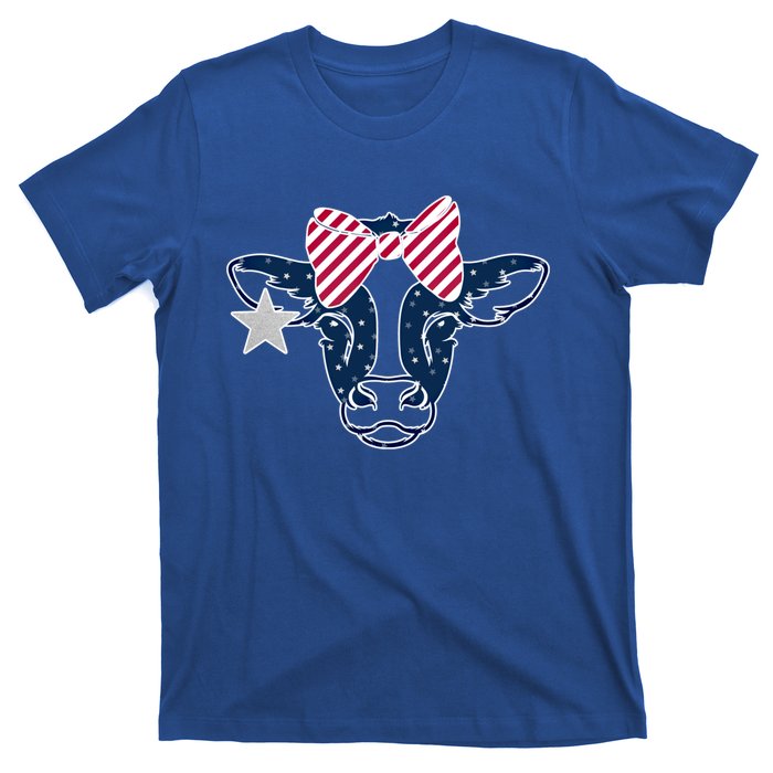 Wo 4th Of July Cow American Flag Red White Blue Heifer Gift T-Shirt