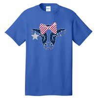 Wo 4th Of July Cow American Flag Red White Blue Heifer Gift Tall T-Shirt