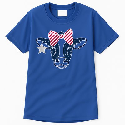 Wo 4th Of July Cow American Flag Red White Blue Heifer Gift Tall T-Shirt