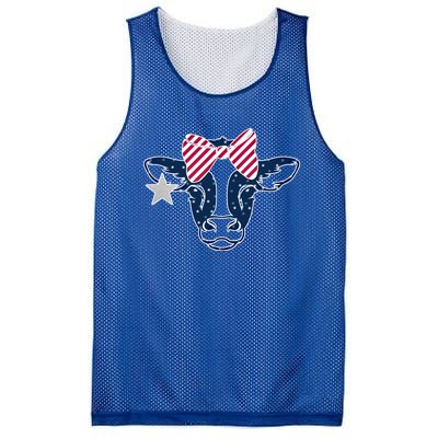 Wo 4th Of July Cow American Flag Red White Blue Heifer Gift Mesh Reversible Basketball Jersey Tank