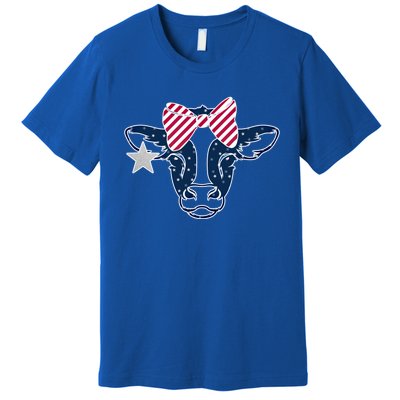 Wo 4th Of July Cow American Flag Red White Blue Heifer Gift Premium T-Shirt