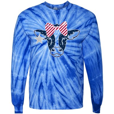 Wo 4th Of July Cow American Flag Red White Blue Heifer Gift Tie-Dye Long Sleeve Shirt