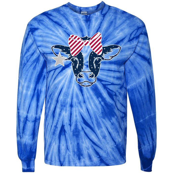 Wo 4th Of July Cow American Flag Red White Blue Heifer Gift Tie-Dye Long Sleeve Shirt