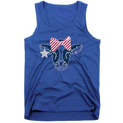 Wo 4th Of July Cow American Flag Red White Blue Heifer Gift Tank Top