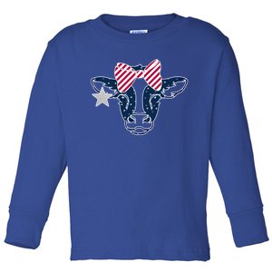 Wo 4th Of July Cow American Flag Red White Blue Heifer Gift Toddler Long Sleeve Shirt