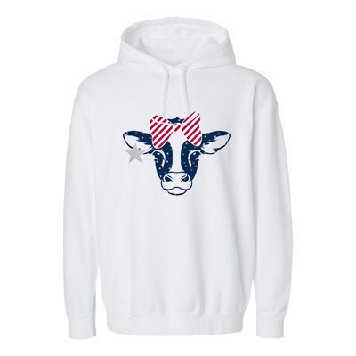 Wo 4th Of July Cow American Flag Red White Blue Heifer Gift Garment-Dyed Fleece Hoodie