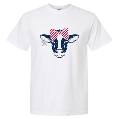 Wo 4th Of July Cow American Flag Red White Blue Heifer Gift Garment-Dyed Heavyweight T-Shirt