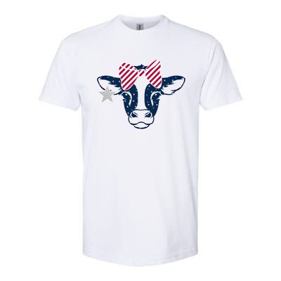 Wo 4th Of July Cow American Flag Red White Blue Heifer Gift Softstyle CVC T-Shirt