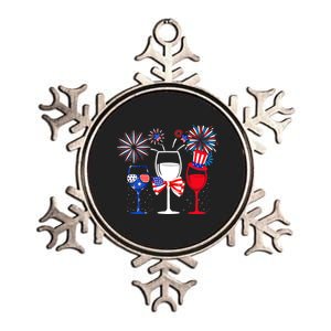 Wo 4th Of July Red White Blue Wine Glasses Fireworks Usa Metallic Star Ornament